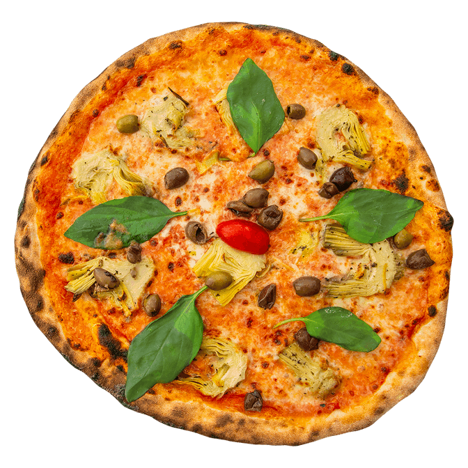 Pizza The President: pomodoro, mozzarella, carciofini, olive